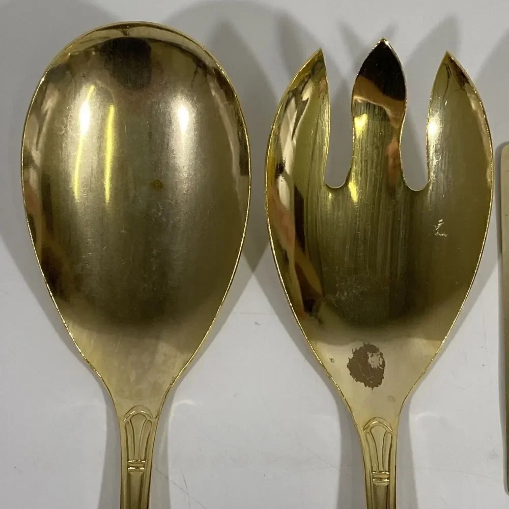 Vintage‎ Hampton Silversmiths Gold Serving Silverware Set Salad Spoons Spatula